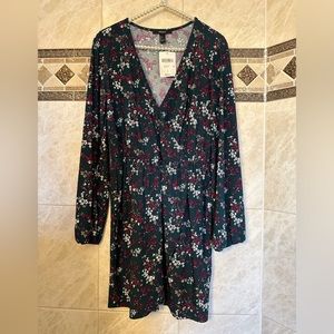 Green Floral Long Sleeve Dress